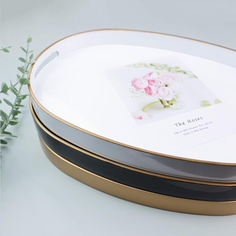 Omuriko Gold Oval Decorative Tray with Handles, Versatile Serving Tray