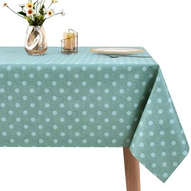 WenYa Polka Dot Tablecloth Wipe Clean Table Cloth Wipeable PVC Tablecloths Plastic Dinner Cover, Rectangular Waterproof Table Cover Protector for Picnic Party Indoor Outdoor - Green, 85x54in/215x137cm