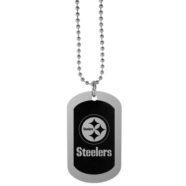 NFL Siskiyou Sports Fan Shop Pittsburgh Steelers Chrome Tag Necklace 26 inch Black