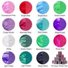 MTBJZJ Mica Powder for Resin, 15 Colors - 20g/Bottle of Epoxy Resin Color Pigment,for Candle Dye, Lip Gloss Pigment, Soap Making, Slime Colorant, Paint, Bath Bombs,Nail Polish and Eye Shadow