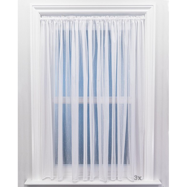 Bude Stripe White Voile Net Curtain - Six Metre Width