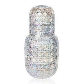 Gemstone Mouthwash Decanter for Bathroom, Bedside Carafe and Glass Set, Water Carafe 15.7 oz and 1 Cup 5.4 oz, Bedside Water Carafe, Bedside Water Carafe with Glass Cups(Iridescent)