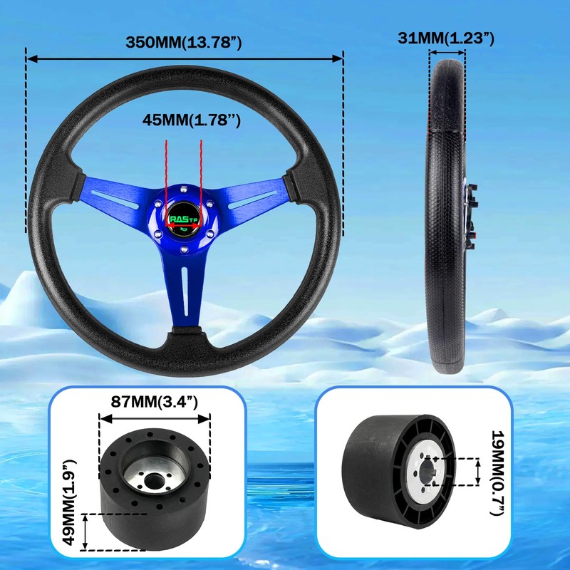 RASTP 13.8 Inch Boat Steering Wheel with 3/4“ Axle Marine
