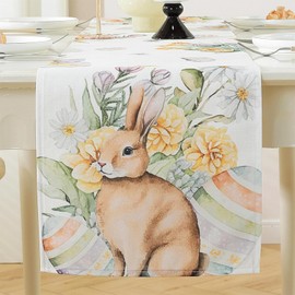 meioro Easter Table Runner for Home Decor, Mode Rabbit Eggs Table Runners, 13x56 Inch Spring Holiday Floral Table Cover, Farmhouse Fireplace Table Decoration for Kitchen Dining Room Party (Easter B)