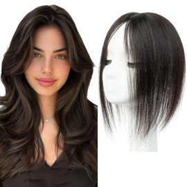 isheeny Premium Human Hair Topper for Women 14Inch Real Human Hair Toppers for Thinning Hair & Volume Natural Black Hair Pieces for Women With Artificial Base & 2 Secure Clips