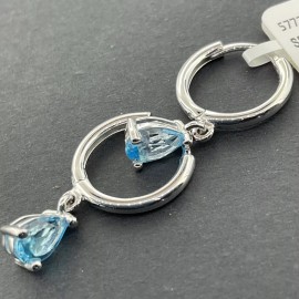 Unbranded Sterling Silver Pear Blue Stone Huggie Earrings