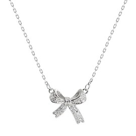 QttvbTna Sterling Silver Bow Necklace, 925 Butterfly Collarbone Necklace, Sparkling Diamond Light Luxury Niche Design for Women, Fashion Jewelry Gifts