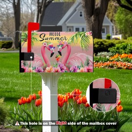Hello Summer Mailbox Covers Flowers Floral Beach Flamingos Mailbox Cover Palm Tree Post Letter Box for Garden Standard Size 21x18 in for Yard Home Decor