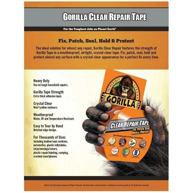 Gorilla Crystal Clear Duct Tape, 1.88” x 5 yd
