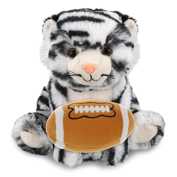 DolliBu Squat White Tiger Stuffed Animal with Football Plush -