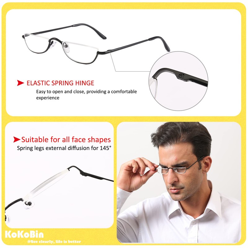 KoKoBin Half Reading Glasses - 2 Pairs Half Rim Metal