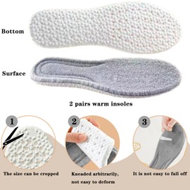 2 Pairs of Lambswool Insoles for Men and Women, Extra Thick Insoles, Shock-Absorbing, Warm Winter Shoe Insoles, Soft, Winter Insoles for All Shoes (33-34 EU/UK 1-1.5)