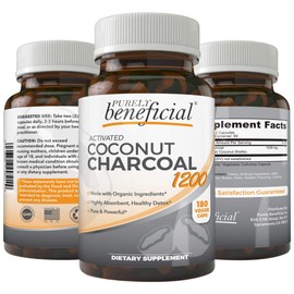 Activated Coconut Charcoal 1200mg, 180 Capsules - Pills for Digestive System, Bloating, Vegan (1bottle)