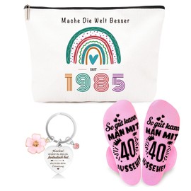 ZUFIO Gift for 40th Birthday Woman, Cosmetic Bag for Women, Socks and Keyring, Gift Ideas for Women, 40th Birthday, Wife, Wife, Mother, Sister (1985)