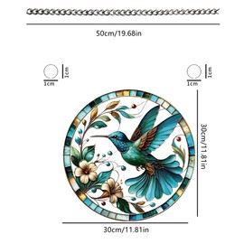 Hummingbird Stained Glass Window Hangings with Chain – Acrylic Bird Flower Ornament for Garden, Patio and Indoor Decor, Housewarming Gift for Mom, Grandma and Nature Lovers