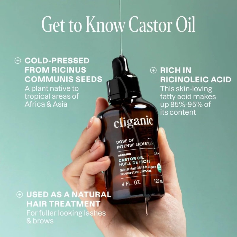 Cliganic Organic Castor Oil, 100% Pure (2oz Glass Bottle with