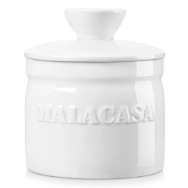 MALACASA 6oz French Butter Dish Porcelain Butter Keeper Container with Lid White