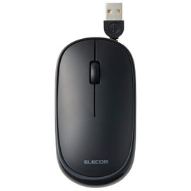 Elecom Slint M-TM10UBBK Wired Mouse, Silent, Slim and Portable, 3 Buttons, Retractable Cable, Black, M