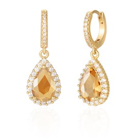 Mesovor Gold Diamond Drop Earrings for Women, 18K Gold Plated Cubic Zirconia Waterdrop Dangly Hoop Earrings for Wedding Prom Party Jewelry Gifts (Champagne)