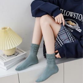 XIUYANG 5 Pairs Slouch Scrunch Socks, Retro Ribbed Cozy Slouchy Quarter Crew for Women (US, Alpha, One Size, Regular, Cotton, Solid Color, Set of 3)