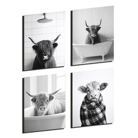 Donari Bathroom Picture - Toilet Pictures for Toilet Black White Modern and Funny Decoration - Bathroom Decoration Poster Set of 4 with Frame (Motif 3, 21 x 30 cm, Without Frame)