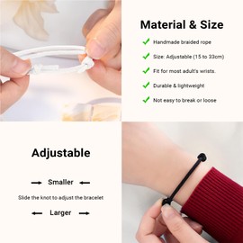 LIAN Adjustable Rope Couples Bracelets Promise Bracelets Boyfriend Girlfriend Anniversary Valentines Day Birthday Bracelet for Him and Her (Boyfriend-Black＆White)