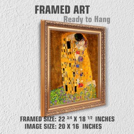 The Kiss by Gustav Klimt Framed Size:22x26 inches,Image Size:16x20 inches,Gold Frame The World Classic Art Reproductions,Wall Art for Home Decor