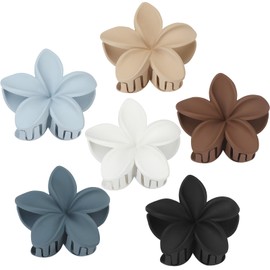 Sisiaipu Hair Clip, 6 Pcs Large Plumeria Flower Claw Clips for Thick Medium Hair - Blue Brown Beach Hair Accessories for Women and Girls