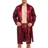 Men's Satin Bathrobe, Lightweight Silk Long Sleeve Bathrobe with Shorts