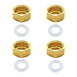 Joywayus Brass Plug Hex Head End Pipe Caps 3/8" NPS Female Thread (5/8" ID) with Rubber Gasket (Pack of 4)