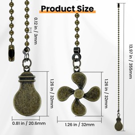 MARRTEUM Ceiling Fan Pull Chain Extender, 2 Pcs 12 Inches Long Ceiling Fan Pull Chain Extension Pendant Ornament Set with Connector for Ceiling Fan and Light Lamp Decoration (Antique Bronze)