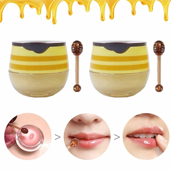 2PCS Bee Lip Balm Honey Pot, Honey Propolis Moisturizing, Hydrating