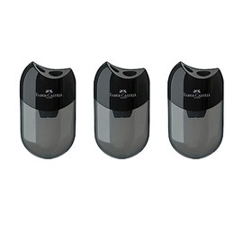 Faber-Castell 205005 Double Sharpener 183500, Case Colour: Black/Transparent, Pack of 3