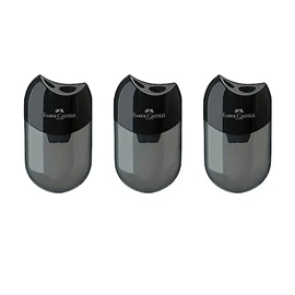 Faber-Castell 205005 Double Sharpener 183500, Case Colour: Black/Transparent, Pack of 3