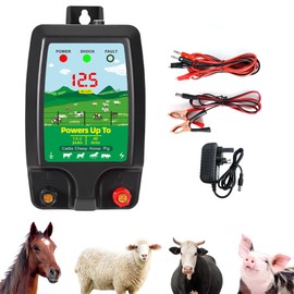 TEOV Electric Fence Energiser 10 km Range with LED Display, 2J Output 12kV Waterproof Electric Fence Charger for Protect Poultry, Livestock, Cattle, Sheep