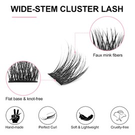 Cluster Lashes Extensions, 144Pcs Individual Cluster Lashes D Curl 15mm, Wide Stem Cluster Eyelashes Soft Natural False Eyelashes Cluster DIY Eyelash Extension At Home (15mm, 15mm 144P D Curl)