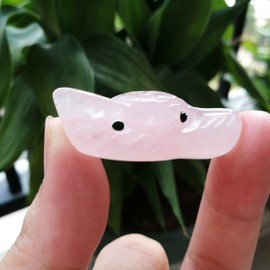 Manekieko Natural Rose Quartz 40mm Wolf Head Pocket Crystals and Healing Stone Figurine,Haped DIY-Jewelry Pendant