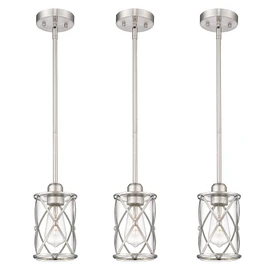 Osimir Brushed Nickel Pendant Lights Kitchen Island 3 Pack, Glass Kitchen Pendant Lighting Over Island with Rod, Modern Mini Hanging Light for Kitchen Sink Dining Room, CH9176BN-3PK