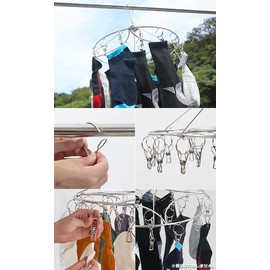 strhang40241p Stainless Steel Hanger, Round, 24 Pinches, 10 Spare Pinches, Frame Diameter 0.2 inches (4 mm), All Stainless Steel, SUS201, Pinch Resistant Hanger, 24 Pieces of Pinch, Clothesline Hanger, Durable, Rust Resistant, Laundry Dryer, Long Lasting