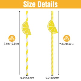 Tyqour 40 PCS Lemonade Striped Paper Straws Yellow Striped Baby Shower Disposable Cute Party Straws Lemon Decorations (Yellow)