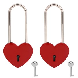 VeYocilk Love Lock Heart Padlock, 2PCS 50mm 3.5 inches Rubber Paint Red Craft Single Heart Shape Padlock with Key for Love Lock Bridge, Lovers, Wedding, Anniversary, Travel Present