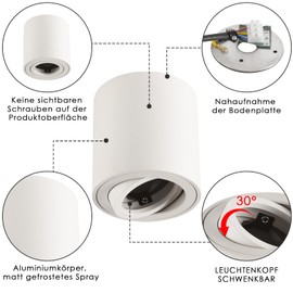 Gleonlux LED Surface-Mounted Spotlight, Flat, Swivelling Spot Light, 230 V Ceiling Light with GU10 Socket, Ceiling Spotlight, Surface-Mounted Aluminium Downlight, Round, White