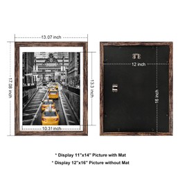 Finefrarm 12x16 Frames Display Pictures 11x14 with Mat or 12x16 Photo Without Mats Farmhouse Distressed Brown Picture Frames Wall Art for Living Room Wall Mounting Decor