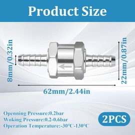 2Pcs 8mm Fuel Non Return Valve One Way Inline Check Valve (Silver)