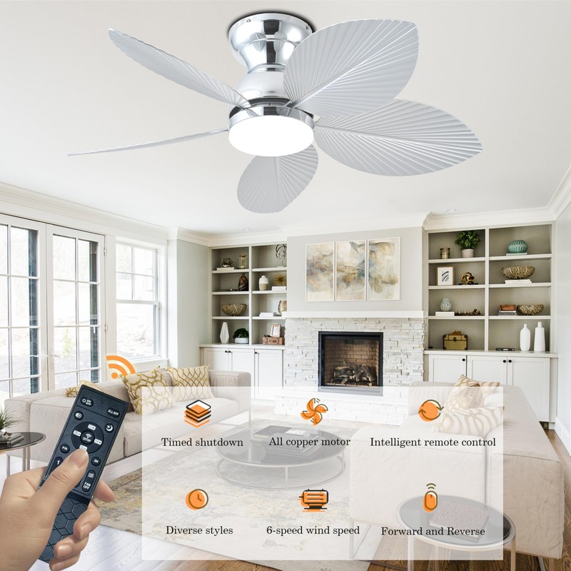 GJeg Tropical Ceiling Fans with Light, 38-inch Flush Mount Palm