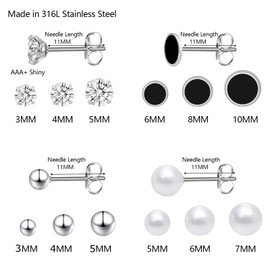 12Pairs 20G Mix Color Stainless Steel Ball Stud Earrings for Men Women Minimalist Sphere Cartilage Piercing Studs Earrings,Ball Hypoallergenic Jewelry,Mini Ball Earrings, 0.8mm, Stainless Steel, No