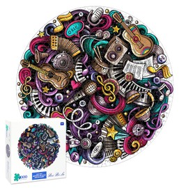 GuTiQuanjj Graffiti Music Puzzle—1000 Pieces Creative Geometric Round Colourful Puzzle Puzzles for Adult&Kids Challenging Colorful Round Jigsaw Puzzle Jigsaw Puzzle Gift