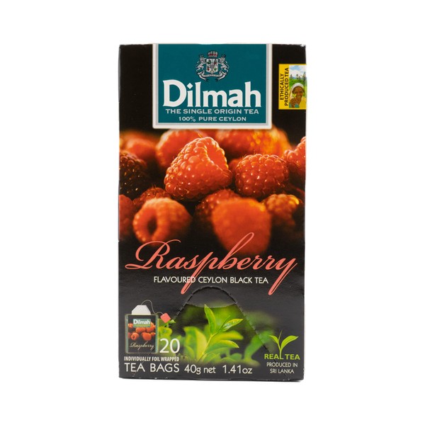 Dilmah Raspberry Flavoured Ceylon Black Tea - Caja con 20 piezas