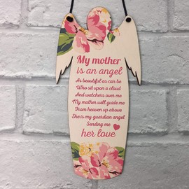 RED OCEAN Mother Is An Angel Grave Hanging Wooden Angel Plaque In Loving Memory Family Tribute Sign