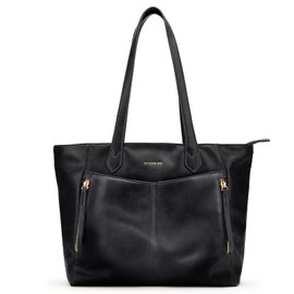 Missnine Tote Bag for Women with Zipper, Small Leather Purse and Handbags, Ladies Top-handle Shoulder Bags for Work, Casual, Travel, Black